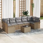 Ensemble de canapé de jardin 8 pièces vidaXL avec coussins en poly rotin beige