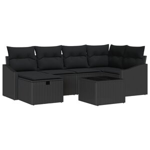 vidaXL Ensemble de canapé de jardin 7 pièces avec coussins noir en rotin