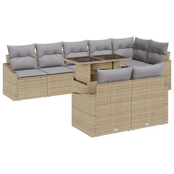 vidaXL Ensemble de canapé de jardin 9 pièces avec coussins beiges en rotin synthétique