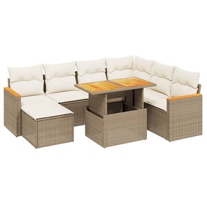 vidaXL Salon de jardin avec coussins 8 Pièces beige résine tressée