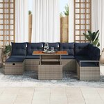 vidaXL Ensemble de canapé de jardin avec coussin 9 Pièces Gris Poly rotin