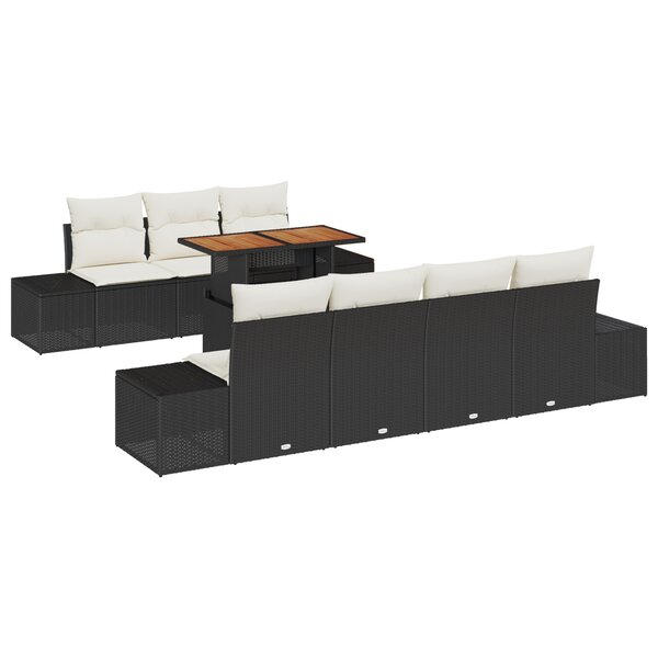 vidaXL Ensemble de canapé de jardin 8 pièces avec coussins noir poly rotin