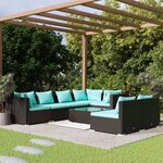 vidaXL Salon de jardin 8 Pièces avec coussins Noir Résine tressée