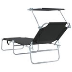 vidaXL Chaises longues pliantes 2 Pièces avec auvent en tissu Oxford 600D noir