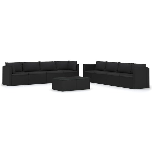 Salon de jardin meuble d'extérieur ensemble de mobilier 9 pièces avec coussins résine tressée noir 02_0018153