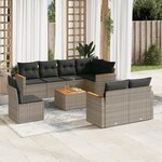 vidaXL Salon de jardin 9 Pièces avec coussins gris résine tressée