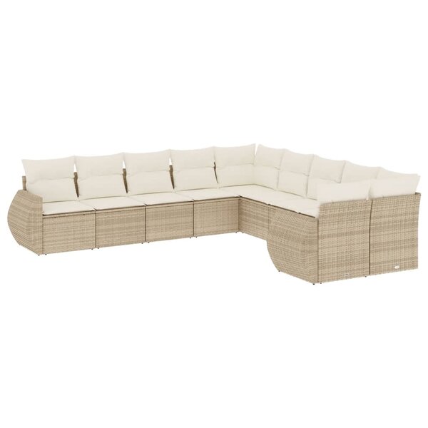 vidaXL Salon de jardin avec coussins 10 Pièces beige résine tressée