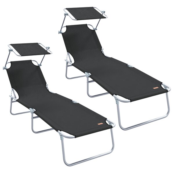 vidaXL Chaises longues pliantes 2 Pièces avec auvent en tissu Oxford 600D noir