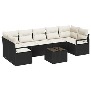 Set de canapés de jardin 8 pièces vidaXL avec coussins Noir Poly Rattan
