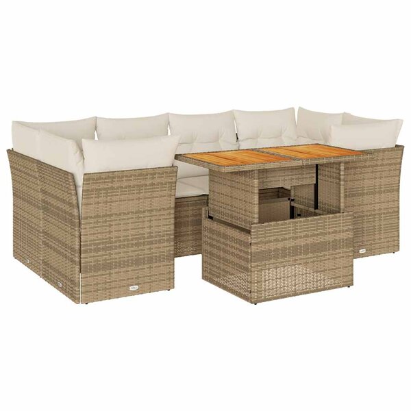 vidaXL Salon de jardin avec coussins 7 Pièces beige résine tressée