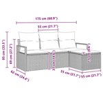 Set de Canapé de Jardin vidaXL 4 pièces avec Coussins Gris Rattan Poly
