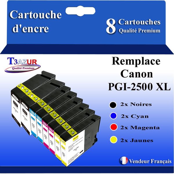 T3AZUR -8x Cartouches compatibles avec Canon PGI2500XL PGI-2500 XL pour Canon Maxify IB4050 IB4150 MB5050 MB5150 MB5155 MB5350 MB5450 MB5455