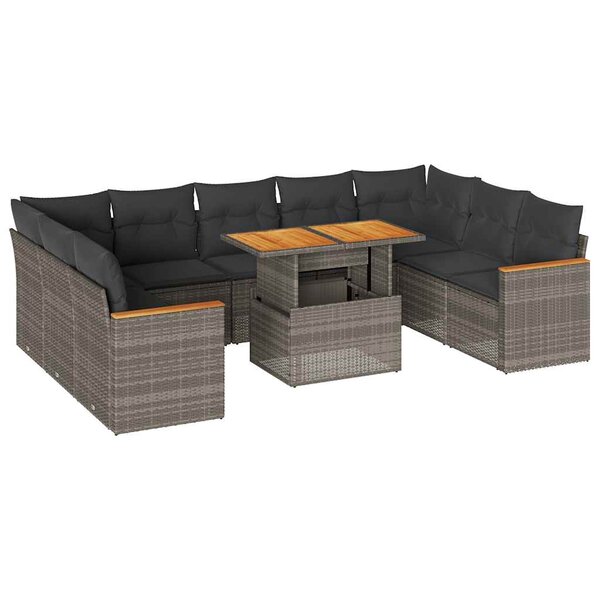 vidaXL Salon de jardin avec coussins 10 Pièces gris résine tressée acacia