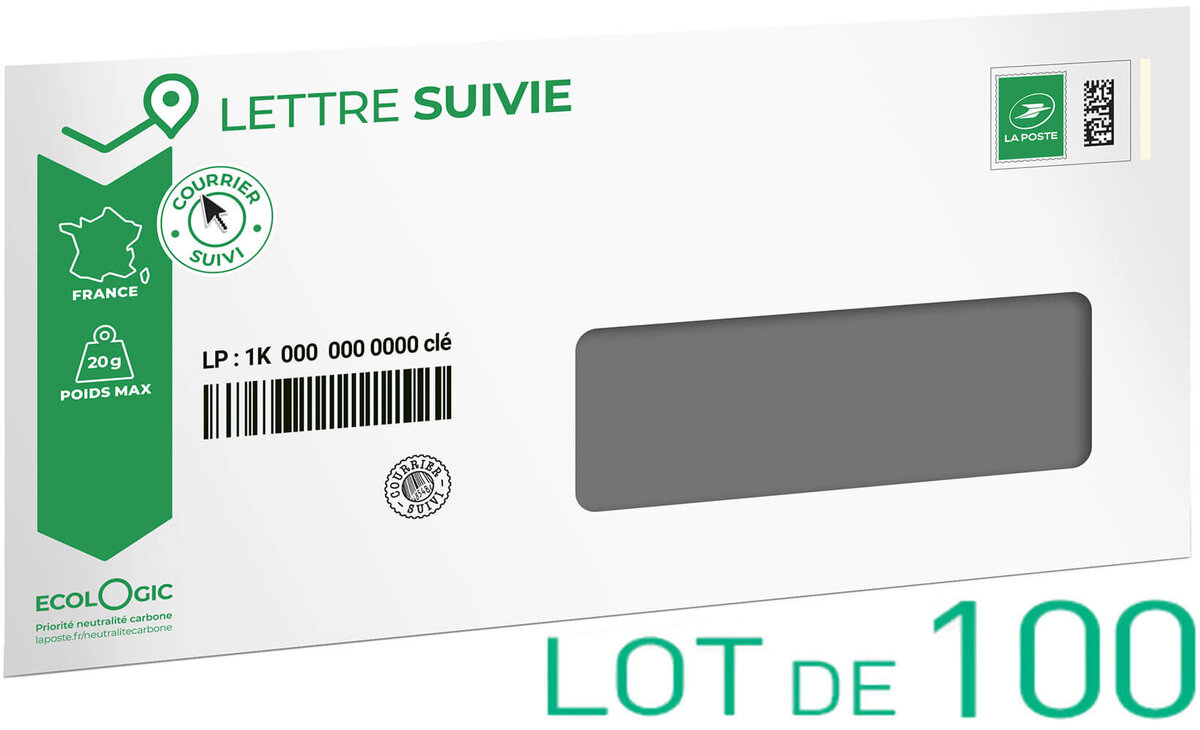 Prêt-à-poster - Enveloppes préaffranchies LA POSTE - Lettre verte - 20 g -  Format DL - vendues en lot