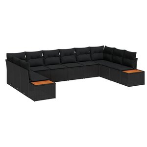 vidaXL Ensemble de canapé de jardin avec coussin 10 Pièces Noir polyrotin