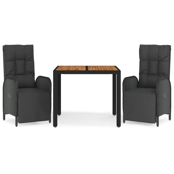 vidaXL Ensemble à manger de jardin avec coussins 3 Pièces Noir