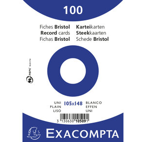Paquet 100 Fiches Sous Film - Bristol Uni Non Perforé - 105x148mm - Blanc - X 20 - Exacompta