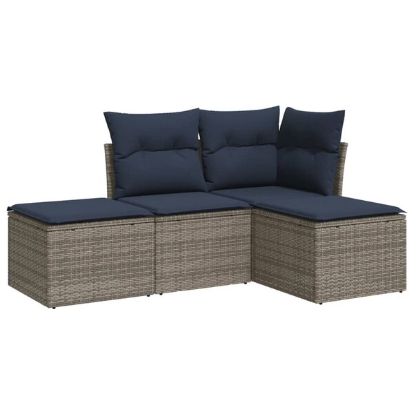 vidaXL Salon de jardin 4 Pièces avec coussins gris résine tressée
