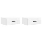 vidaXL Cabinet de chevet mural 2 Pièces Blanc brillant 49 x 34 5 x 20 cm