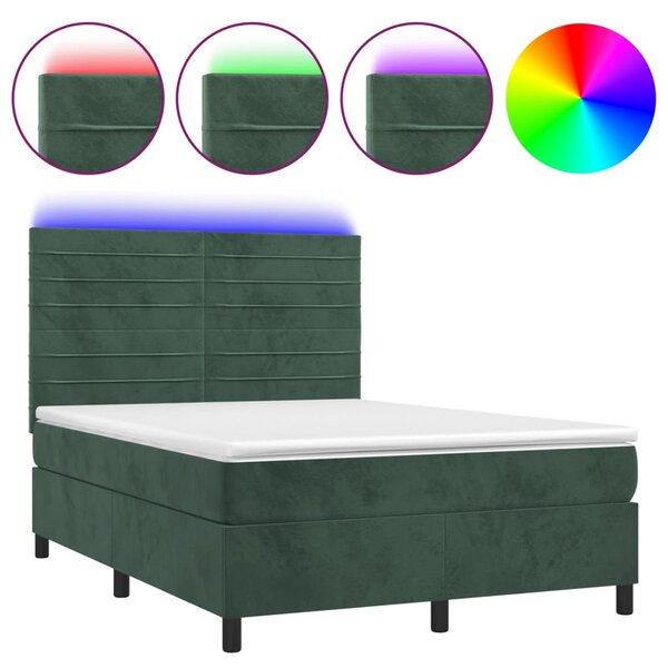 vidaXL Sommier à lattes de lit avec matelas LED Vert foncé 140x190 cm
