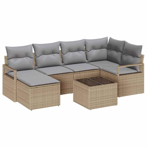 vidaXL Ensemble de canapé de jardin 7 Pièces Beige Poly rotin