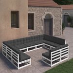 vidaXL Salon de jardin 11 Pièces avec coussins Blanc Bois de pin massif