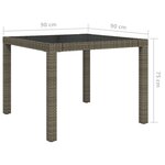 vidaXL Table de jardin 90x90x75 cm Verre trempé et résine tressée Gris