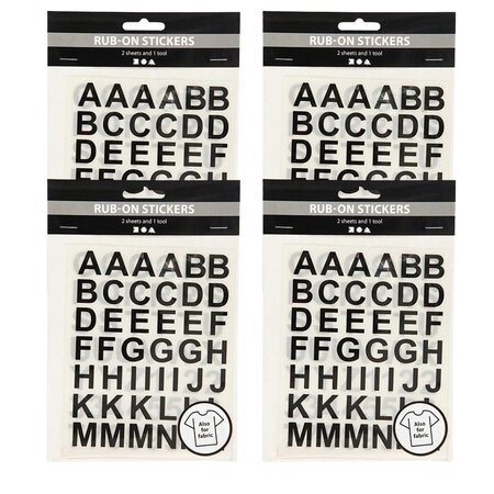 4 planches de transfert textile lettres et chiffres noirs 12 x 15 cm