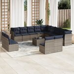 vidaXL Salon de jardin avec coussins 14 Pièces gris résine tressée