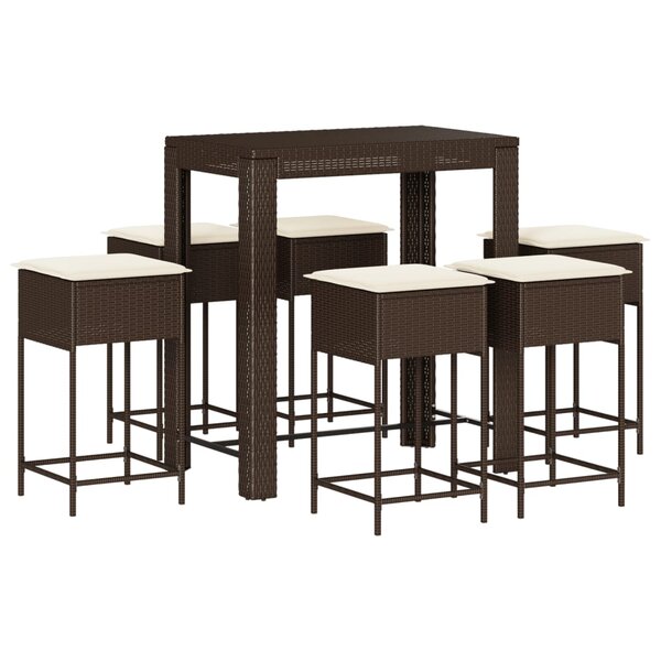 vidaXL Ensemble de bar de jardin avec coussins 7 Pièces marron poly rotin