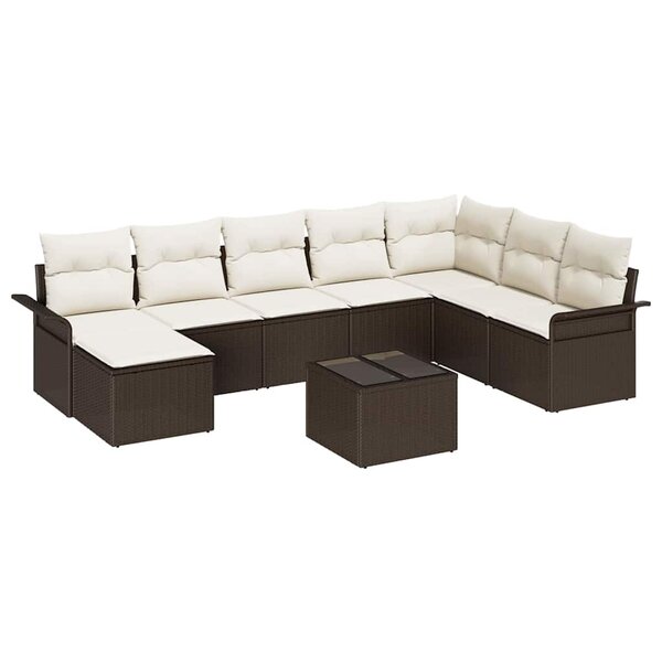 vidaXL Ensemble de canapé de jardin 9 Pièces Marron Poly rotin