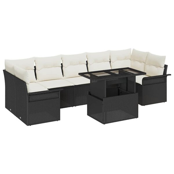 vidaXL Ensemble de canapé de jardin avec coussin 8 Pièces Noir Poly rotin