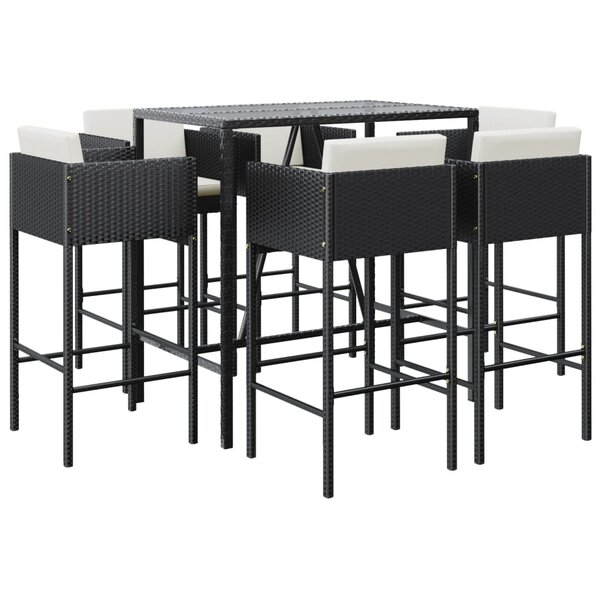 vidaXL Ensemble de bar de jardin 7 Pièces avec coussins noir poly rotin