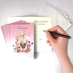 Lot 5 cartes invitation champêtre fleurs roses avec 5 enveloppes blanches 9x14cm