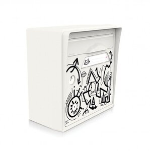 Boîte aux lettres compacte blanche-artiste[VanLuc] – "Vache de France" – fabriquée en France – en résine – ne rouille pas – porte interchangeable