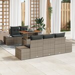 vidaXL Ensemble de Salle à Manger de Jardin en 6 pièces avec Coussins Gris Poly Rattan Acacia