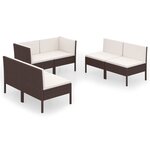 vidaXL Salon de jardin 6 Pièces avec coussins Résine tressée Marron