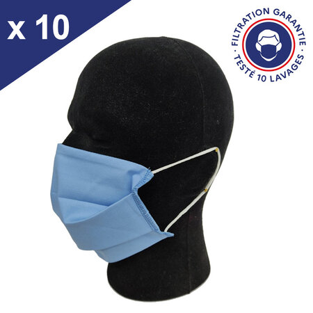 Masque Tissu Lavable x10 Bleu Ciel  Lot de 10