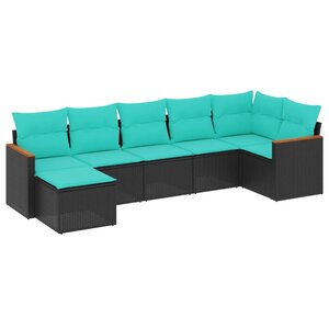 vidaXL Salon de jardin 7 Pièces avec coussins noir résine tressée