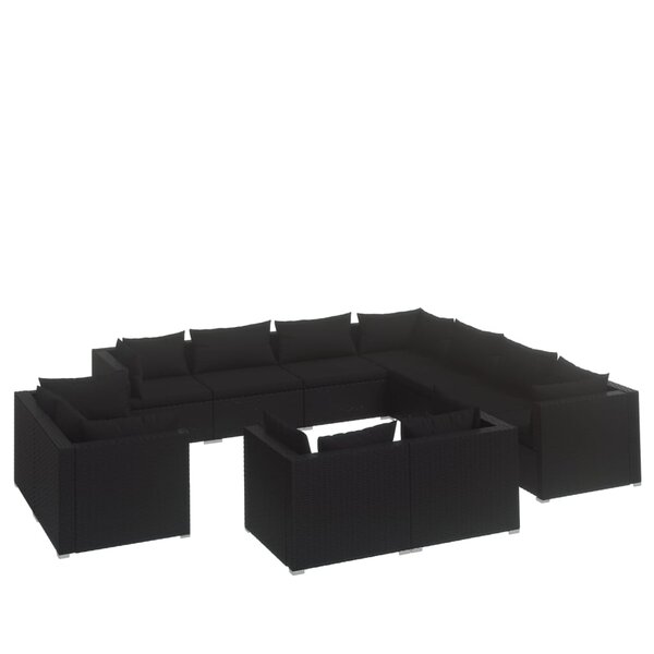 vidaXL Salon de jardin 11 Pièces avec coussins Noir Résine tressée