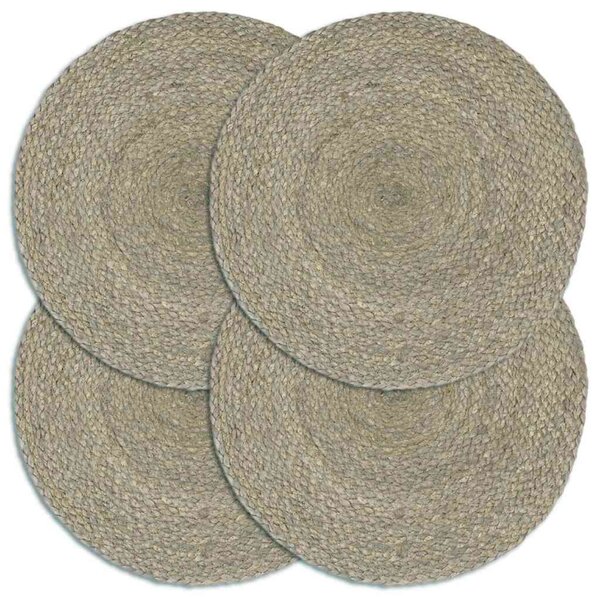 vidaXL Napperons 4 Pièces Gris Plain 38 cm Rond Jute