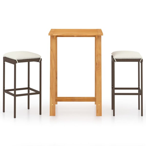 vidaXL Ensemble de bar de jardin avec coussins 3 Pièces Marron