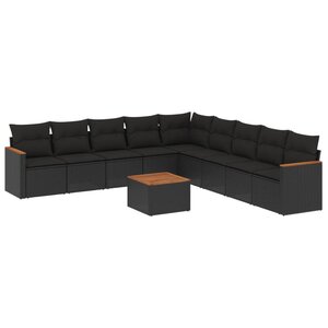 vidaXL Salon de jardin 10 Pièces avec coussins noir résine tressée