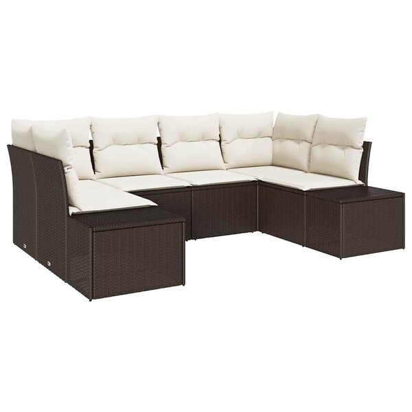 vidaXL Ensemble de canapés de jardin 6 pièces avec coussins marron en poly rotin