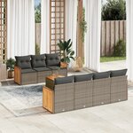 vidaXL Salon de jardin 8 Pièces avec coussins gris résine tressée