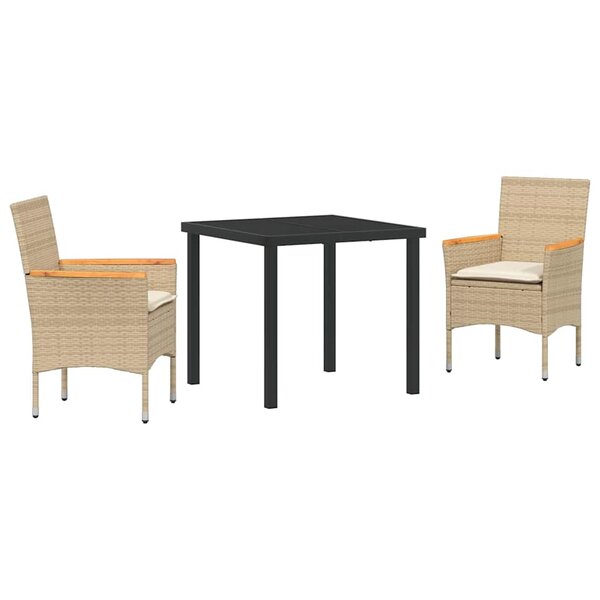 vidaXL Ensemble de salle à manger pour jardin 3 Pièces Beige polyrotin
