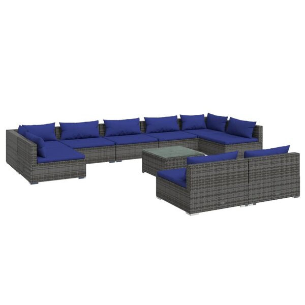 vidaXL Salon de jardin 10 Pièces avec coussins Gris Résine tressée