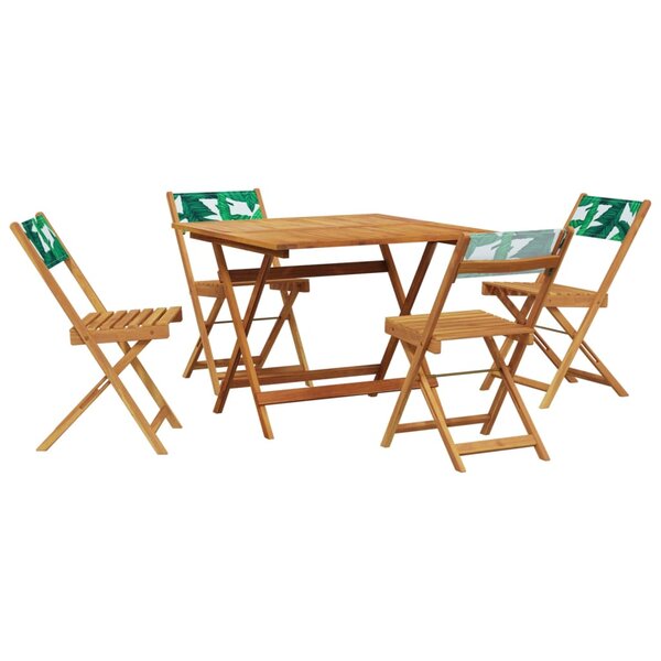 vidaXL Ensemble à manger de jardin 5 Pièces motif de feuilles tissu bois