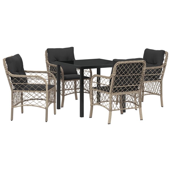vidaXL Ensemble de salle à manger de jardin 5 pièces avec coussins gris clair en poly rattan.