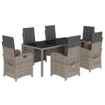 vidaXL Ensemble à manger de jardin et coussins 7 Pièces gris rotin